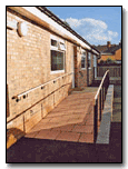 ramp with rails and posts in contrasting colours